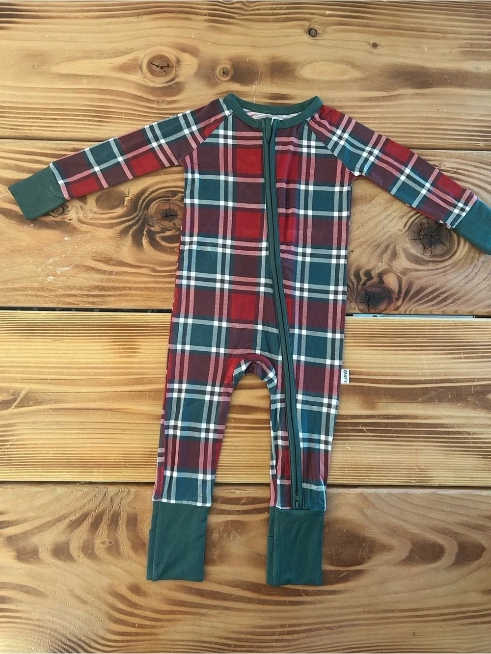 Family Plaid Zippered Kids One-Piece in Red and Green - Holiday Sleepwear